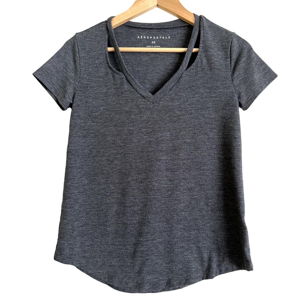 Aeropostale Gray Scoop Bottom Tee Shirt-Size XS-Cut Out Neckline-EUC